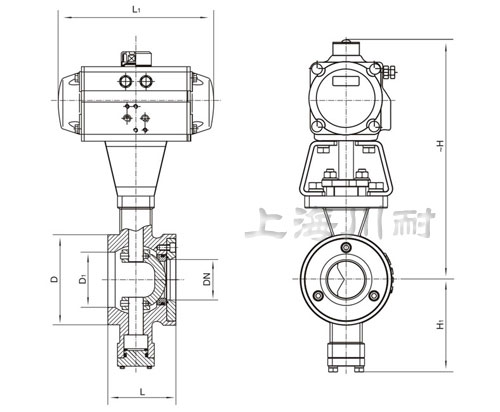 氣動（dòng）V型不鏽鋼對夾球閥（fá）結構